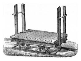 vagón plataforma a transporte registros, Clásico grabado. foto