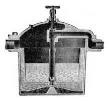 Automatic drain cup, vintage engraving. photo