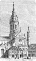 Cathedral of Mainz, vintage engraving. photo
