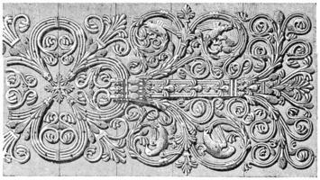 Forge hinges of the door of the Virgin, vintage engraving. photo