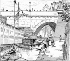 The bank of the Pont Neuf, vintage engraving. photo