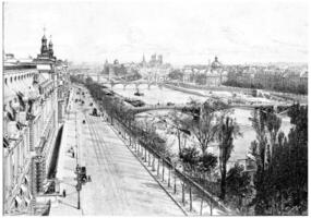 panorama tomado desde el pabellón flora, Clásico grabado. foto