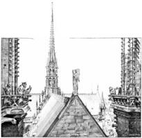 The area lead Notre Dame, vintage engraving. photo