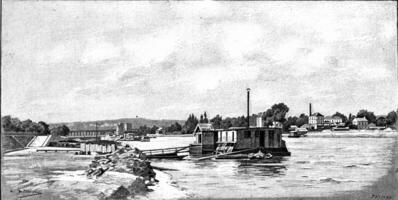 To the west of Paris the Quai de Javel, vintage engraving. photo