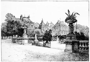 The Luxembourg Palace from the terrace, vintage engraving. photo