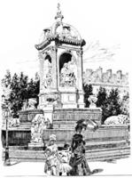 Fountain in the Place Saint-Sulpice, vintage engraving. photo