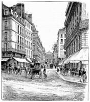 Carrefour and rue de l'Odeon, vintage engraving. photo