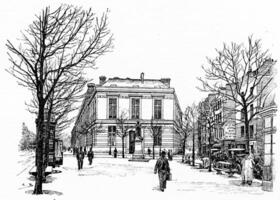 The new buildings of the Faculty of Medicine between Boulevard Saint-Germain and street from the school-of-medicine, vintage engraving. photo