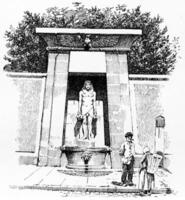 The fountain of the Rue de Sevres, vintage engraving. photo