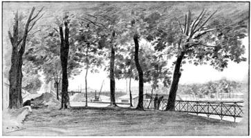 The Seine to the left bank upstream from the bridge of Solferino, vintage engraving. photo