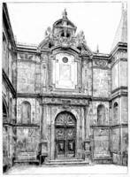 Facade of the former chapel of the Daughters of Calvary, vintage engraving. photo