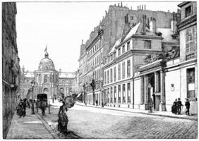 Rue de Tournon and facade of the Palace of the Senate, Barracks of the Republican Guard, vintage engraving. photo