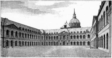 The courtyard, vintage engraving. photo