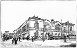 Gare Montparnasse West, left bank, vintage engraving. photo