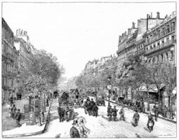 Line the main boulevards boulevard Poissoniere, vintage engraving. photo