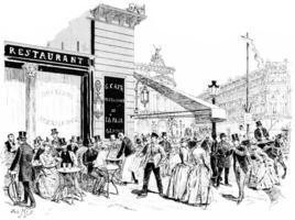 The boulevards, the corner of the Place de l'Opera, vintage engraving. photo