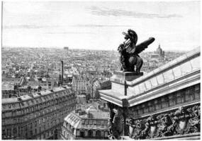 View west of Paris, taken from the top of the opera, vintage engraving. photo