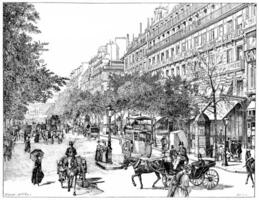 Boulevard Montmartre, vintage engraving. photo