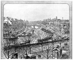 View from the Boulevard Henri IV on the right arm of the Seine, vintage engraving. photo