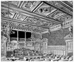 Hall of council meetings, vintage engraving. photo