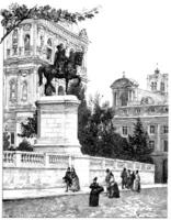 Statue of Etienne Marcel, the front on the pier from the City Hall, vintage engraving. photo