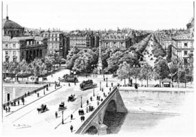 Pont au Change, Place du Chatelet and Boulevard de Sebastopol, vintage engraving. photo