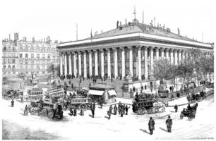 Paris Bourse, vintage engraving. photo