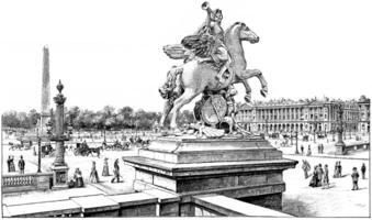 View from the terrace of the west on the Place de la Concorde, vintage engraving. photo