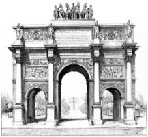 Triumphal arch of the Place du Carrousel, vintage engraving. photo