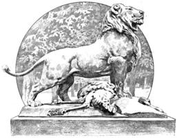 Cain a lion in the staggered Tuileries, vintage engraving. photo
