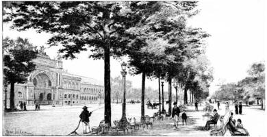 Main entrance to the Palace of Industry, vintage engraving. photo
