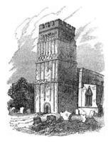 Tower of Earls Barton, Northamptonshire, vintage engraving. photo