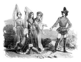 Costumes time of Edward IV, vintage engraving. photo