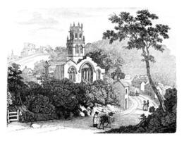 View of the city and castle ruins Pontefract, vintage engraving. photo