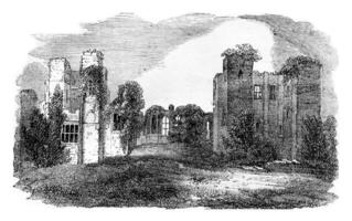 kenilworth castillo restos, pertenencia a leicester, Clásico grabado. foto