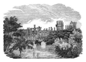 Warwick Castle, vintage engraving. photo
