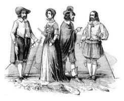 Costumes 1658-1660, vintage engraving. photo