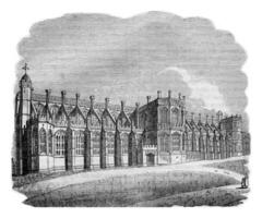 Exterior view of the Chapel of St. George in Windsor, vintage engraving. photo