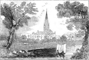 View of Norwich Cathedral, vintage engraving. photo