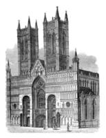 Lincoln Cathedral, west facade, vintage engraving. photo