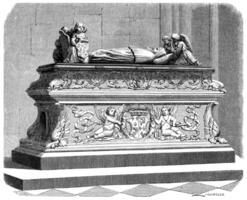 Tomb of the children of Anne of Brittany in the cathedral of Tours, vintage engraving. photo