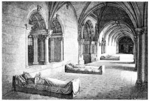 Cloister of the Abbey of Fontevrault, vintage engraving. photo