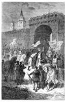 The farewell of St. Louis and Blanche of Castile, vintage engraving. photo