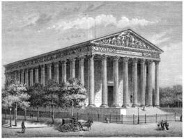 The Temple of Glory Madeleine Church, vintage engraving. photo