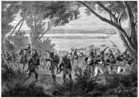 Attack and capture of the island of Lobau, vintage engraving. photo