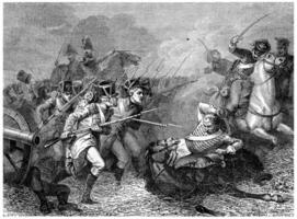 reclutas de 1813 combate weissenfels, Clásico grabado. foto