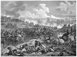 Battle of Leipzig, the first day, vintage engraving. photo