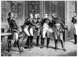 abdicación de Napoleón, Clásico grabado. foto