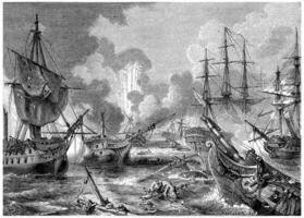 Battle of Navarino, vintage engraving. photo