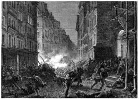 Shootouts in the Rue Saint-Denis, vintage engraving. photo